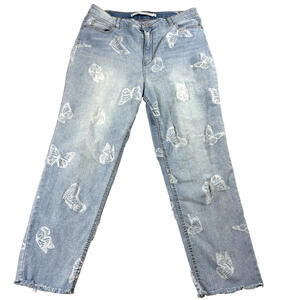 Tinseltown Jeans Womens 15 Butterfly Print Raw Hem Y2K Straight Denim Vintage90s